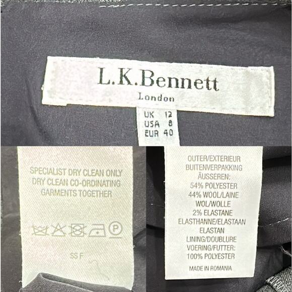 L.K. Bennett Gray Sleeveless Knee-Length Wool Sheath Dress Tailored Career Sz 8 - Picture 10 of 11